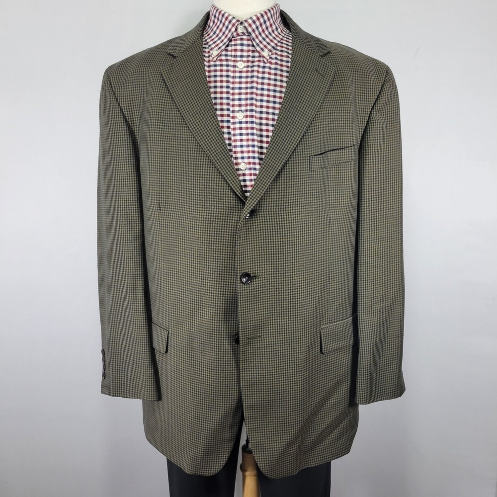 Nautica Men's Sport Coat Blazer Three‎ Button Silk Green Navy Checked 48R